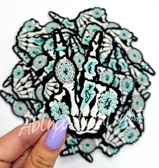 ABLN Boutique -Turquoise Jewelry Skeleton Hand- Iron on Patch