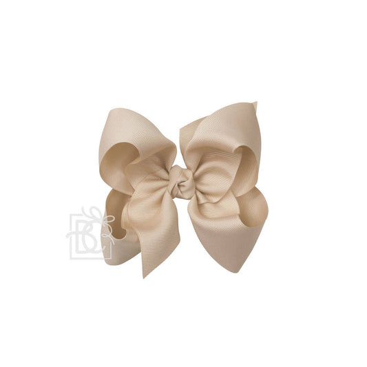 Beyond Creations, LLC - SIGNATURE GROSGRAIN BOW ON CLIP: 5.5" Huge - 2.25" Ribbon on Alligator Clip / OATMEAL