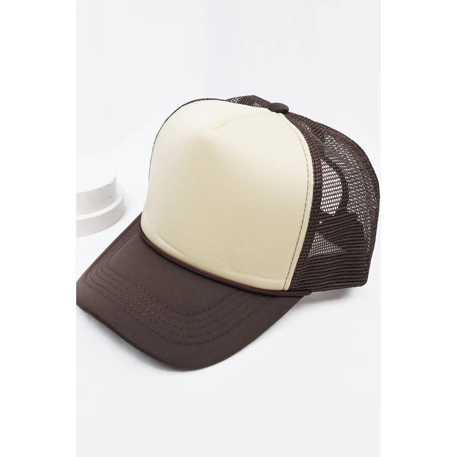 Love and Repeat - Khaki Brown Two Tone Trucker Hat: KHAKI/BROWN / ONE