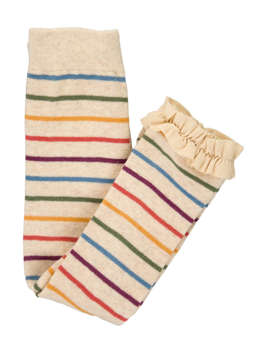 RuffleButts + RuggedButts - Girls Countryside Rainbow Stripe Patterned Footless Ruffle Tights