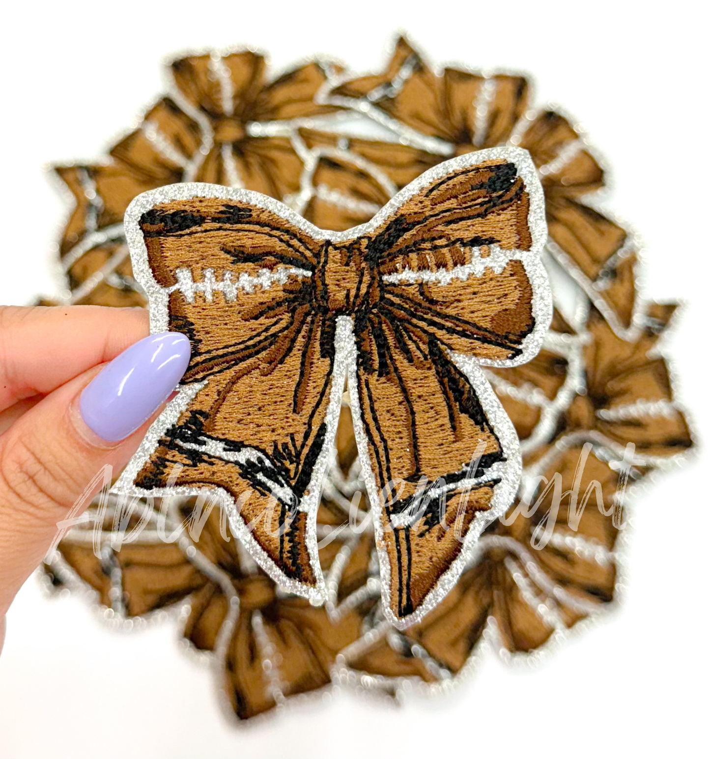 ABLN Boutique - Glitter Football Bow- Iron on Patch