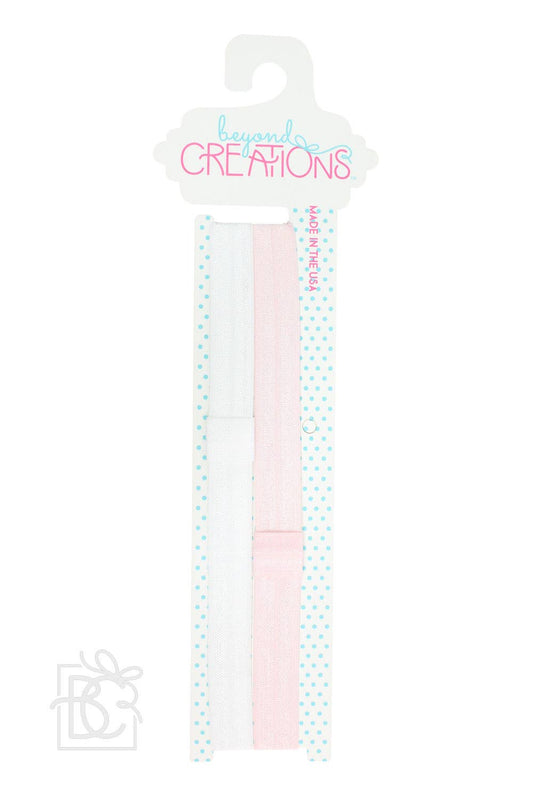 Beyond Creations, LLC - SKINNY ELASTIC HEADBAND PACKS: WHITE/LIGHT PINK / 3-18 Months