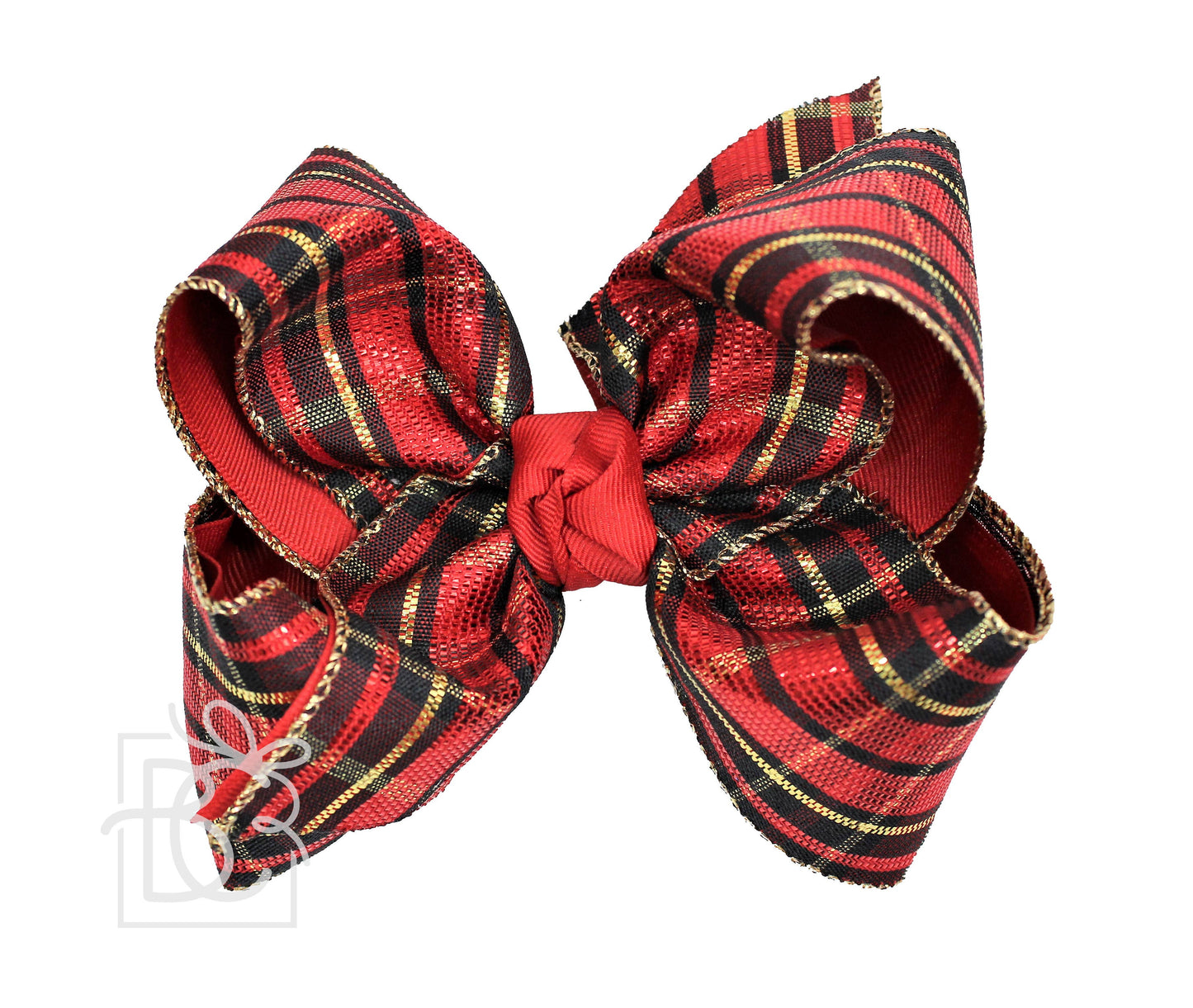 Beyond Creations, LLC - Layered Christmas Plaid Bow: 4.5" Large - 1.5" Ribbon on Alligator Clip / Red/ Red & Royal Blue Plaid