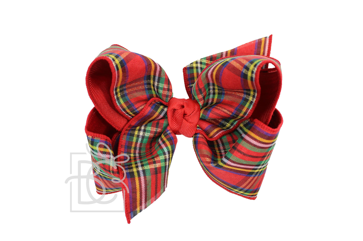 Beyond Creations, LLC - Layered Christmas Plaid Bow: 4.5" Large - 1.5" Ribbon on Alligator Clip / Red/ Red & Royal Blue Plaid