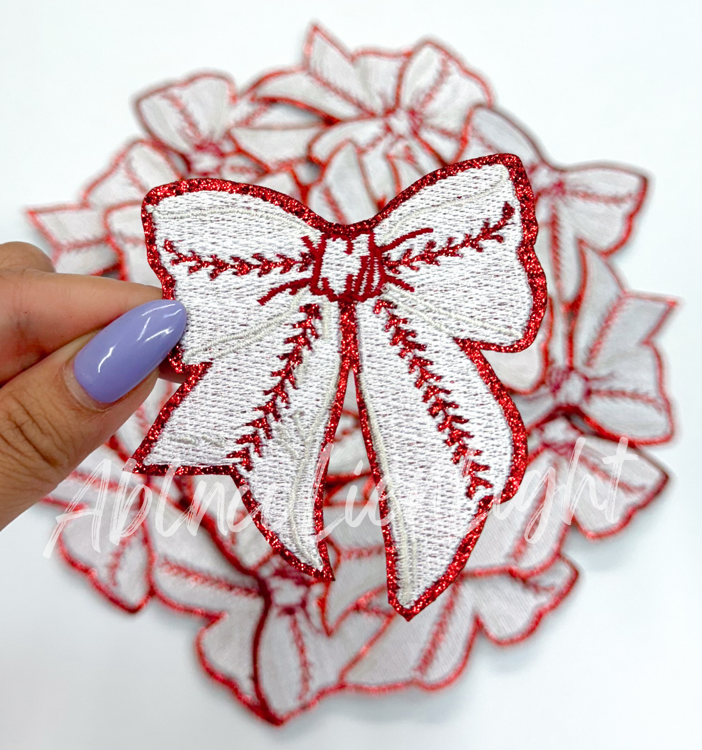 ABLN Boutique - Glitter Baseball Bow- Iron on Patch