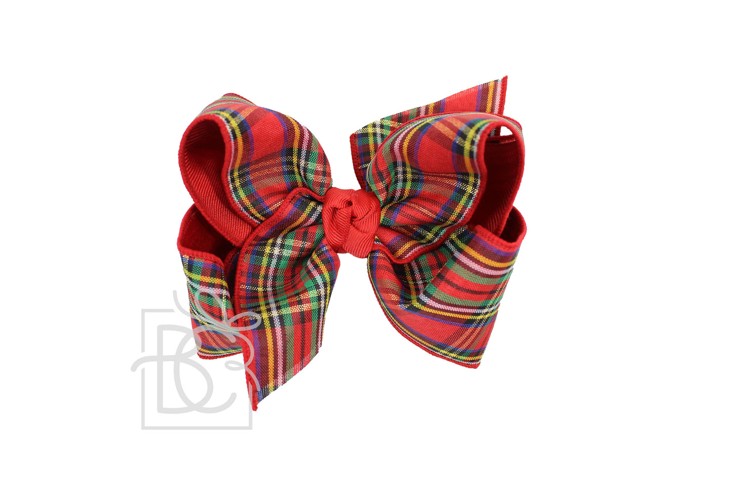 Beyond Creations, LLC - Layered Christmas Plaid Bow: 4.5" Large - 1.5" Ribbon on Alligator Clip / Red/ Red & Royal Blue Plaid