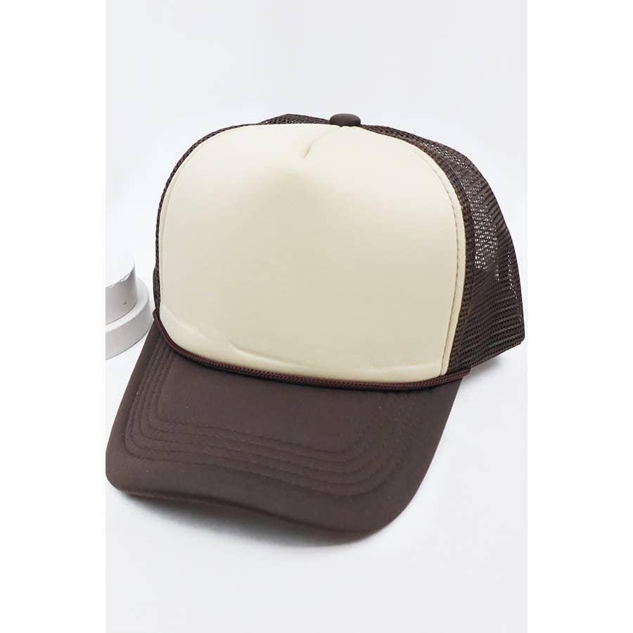 Love and Repeat - Khaki Brown Two Tone Trucker Hat: KHAKI/BROWN / ONE