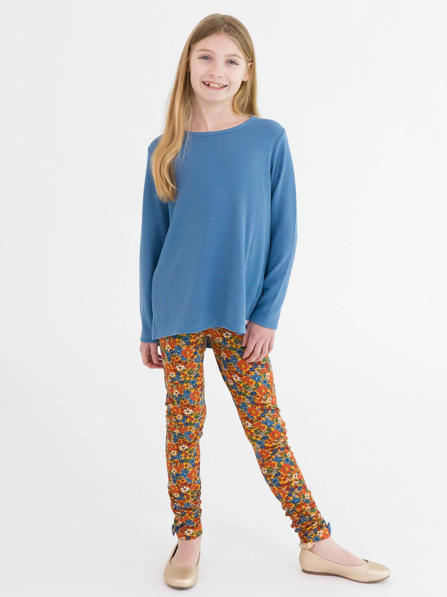 RuffleButts + RuggedButts - Girls Golden Harvest Ruched Bow Leggings