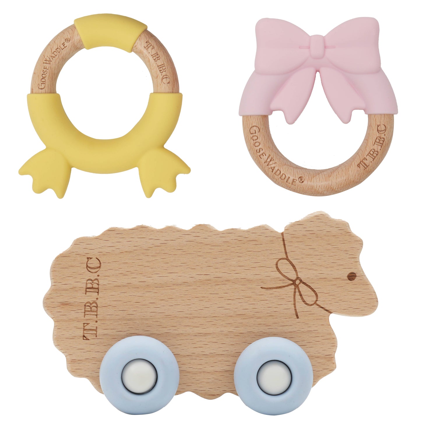 GooseWaddle + Pello - The Beaufort Bonnet Company Sheep w/ Blue Wheels Teether