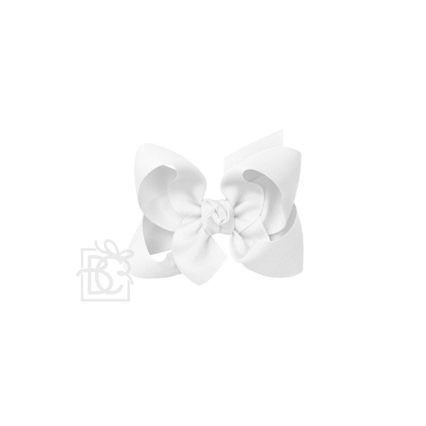 Beyond Creations, LLC - SIGNATURE GROSGRAIN BOW ON CLIP: 4.5" Large - 1.5" Ribbon on Alligator Clip / WHITE