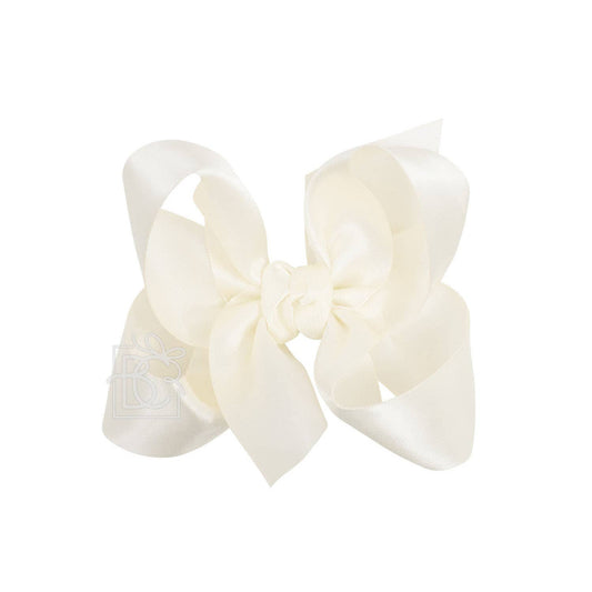 Beyond Creations, LLC - SATIN BOW ON CLIP: ANTIQUE WHITE / 4.5" Large - 1.5" Ribbon on Alligator Clip