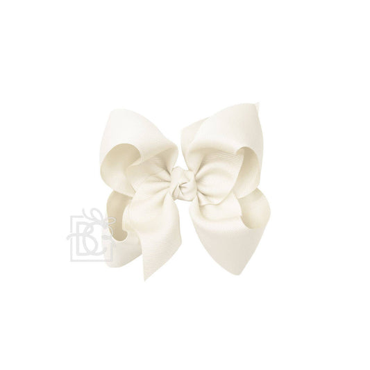 Beyond Creations, LLC - SIGNATURE GROSGRAIN BOW ON CLIP: 5.5" Huge - 2.25" Ribbon on Alligator Clip / ANTIQUE WHITE