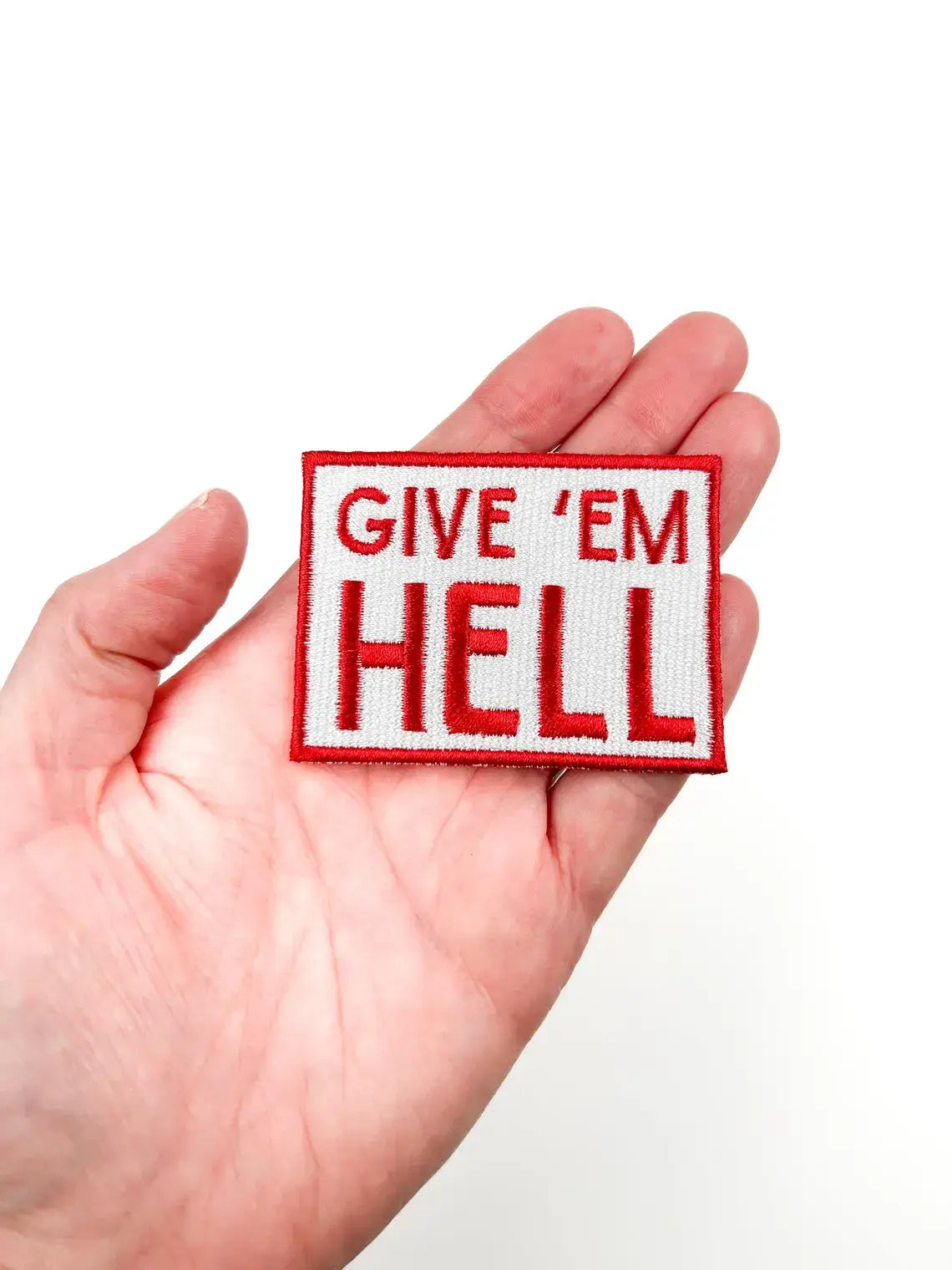 Field Trip Threads - Give 'Em Hell Embroidered Iron-On Patch Cowboy Rodeo Red