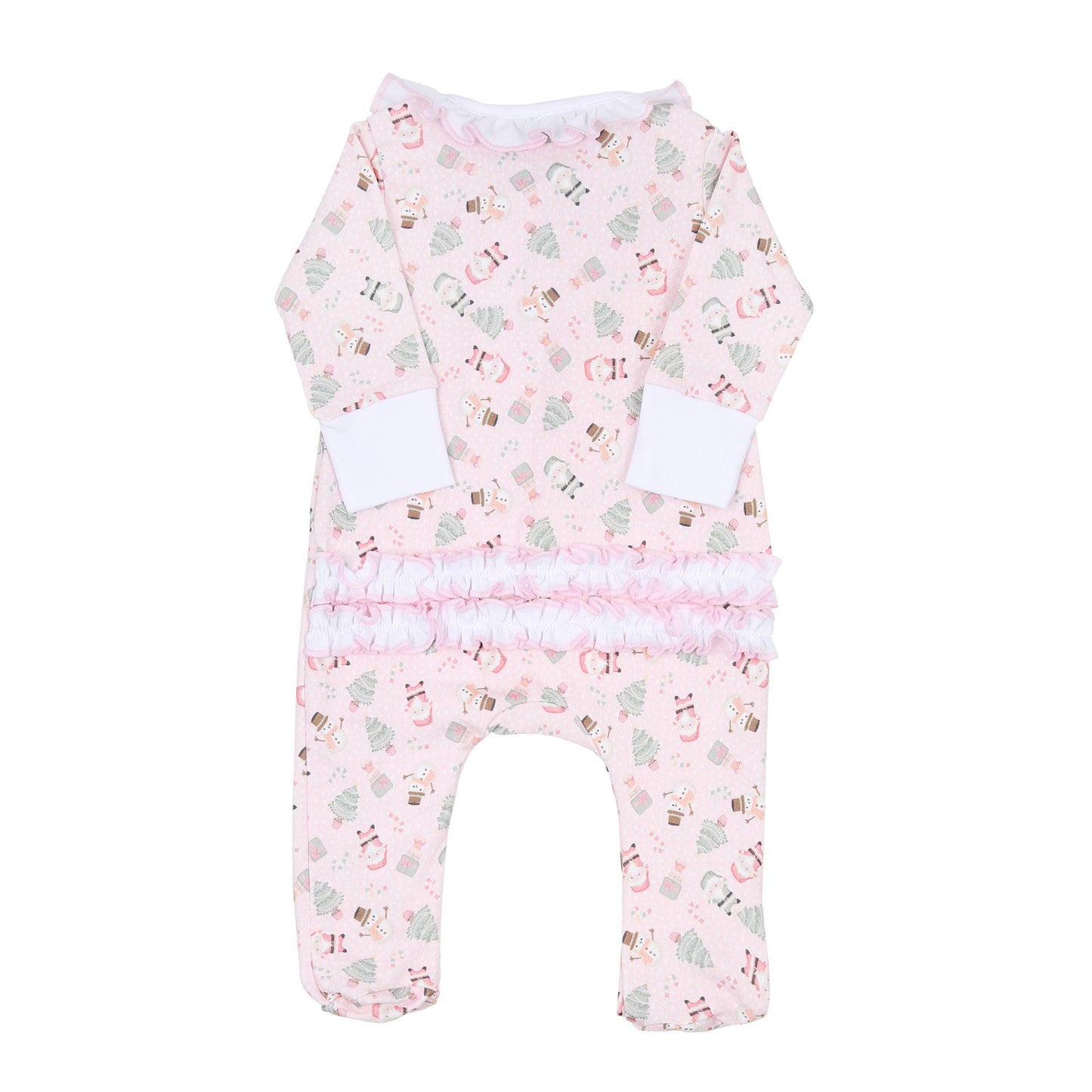 Magnolia Baby - Sweet Little Christmas Printed Ruffle Zipper Footie-Pink