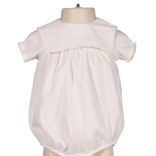 Hello Bebes! - Cross Embroidered White Boy Bubble