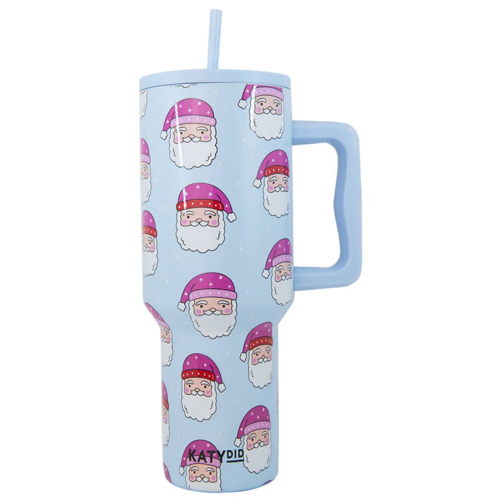 Katydid - Pink Santa Hats Blue Tumbler: Light Blue