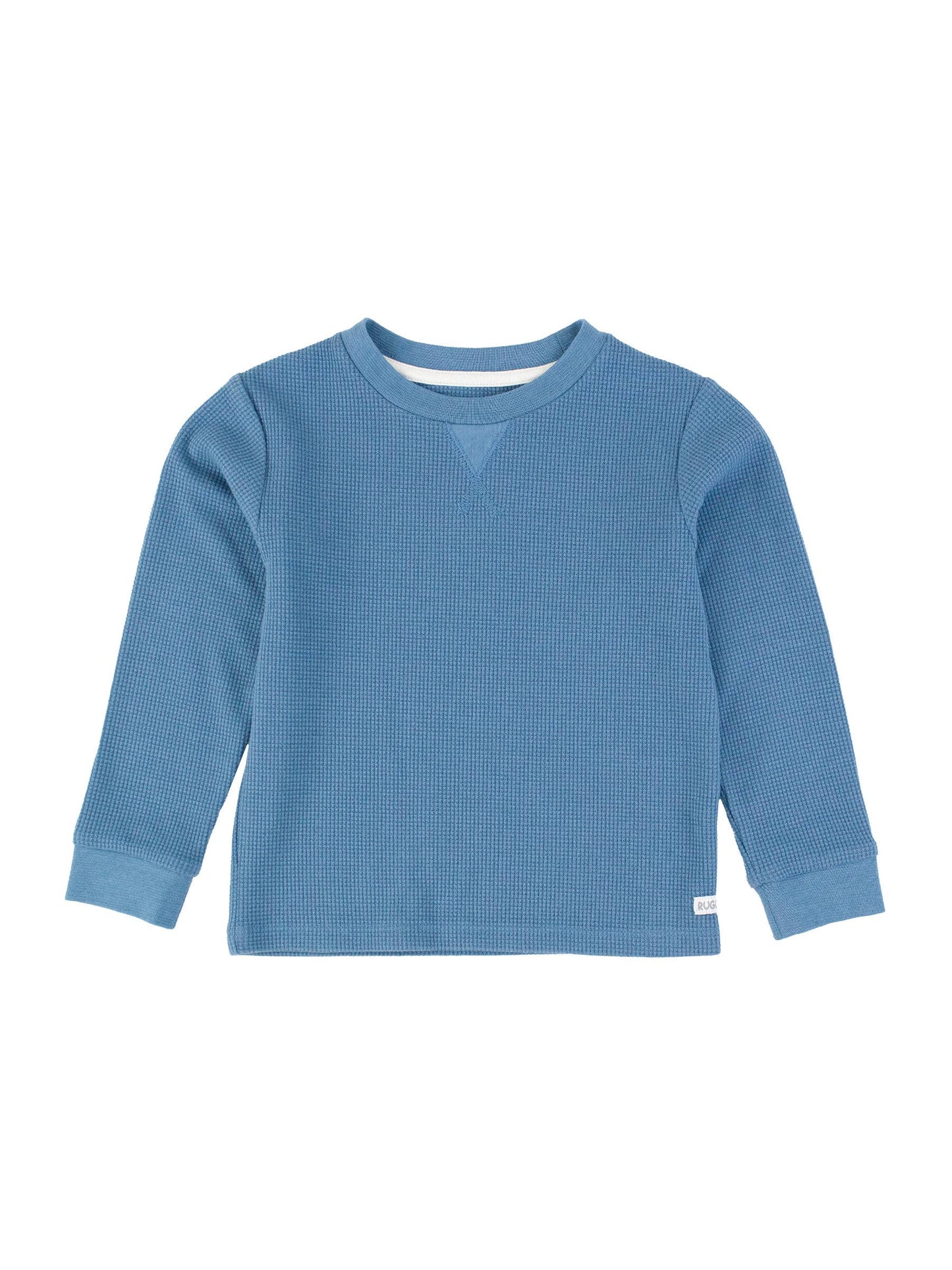 RuffleButts + RuggedButts - Boys Countryside Blue Waffle Knit Long Sleeve Crew Neck Shirt