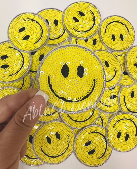 ABLN Boutique-Sequin Smiley Face- Yellow- Iron on Patch