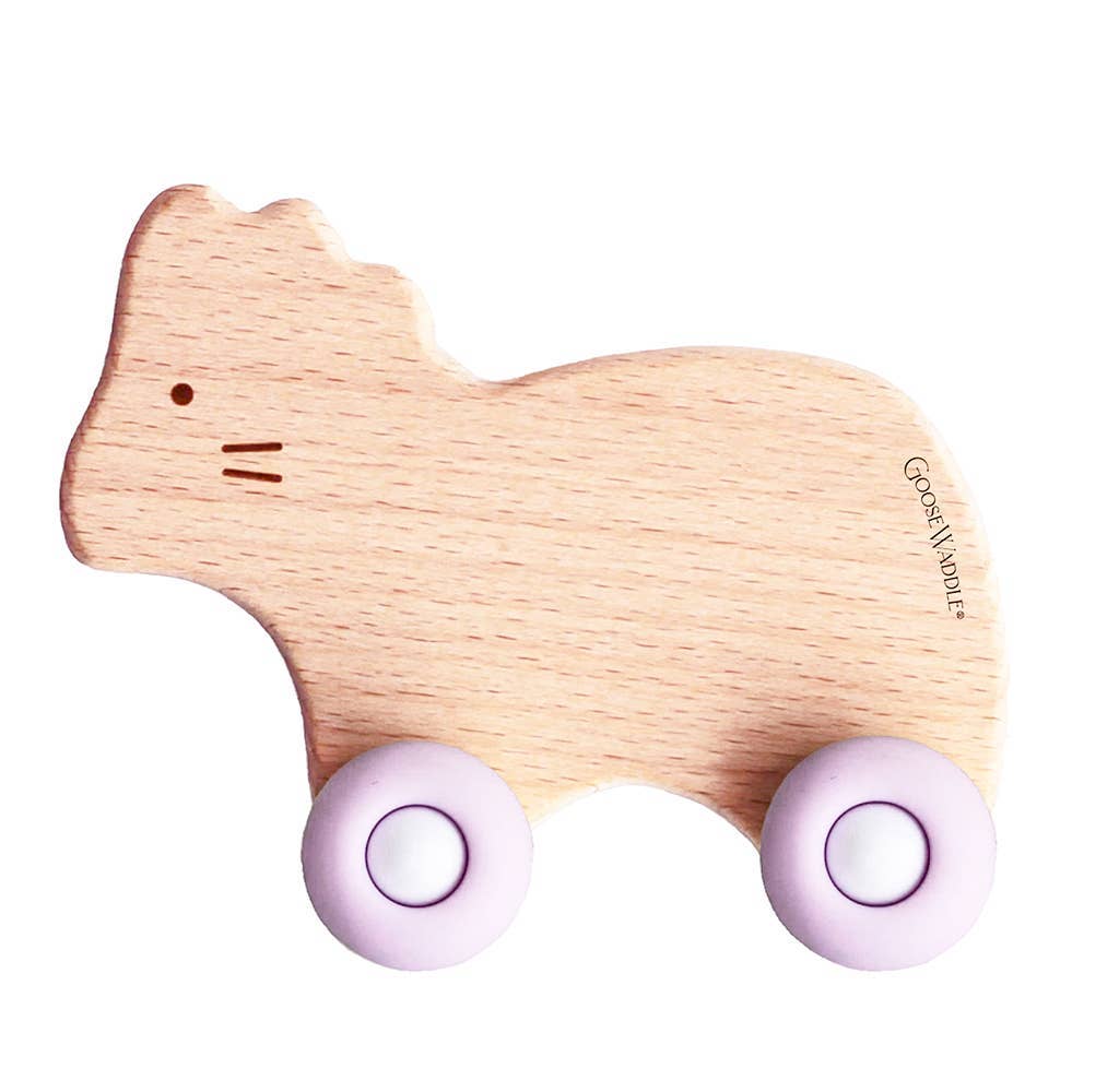 GooseWaddle + Pello - Silicone + Wood Teether with Wheels: Kitty/Pinky Wheels