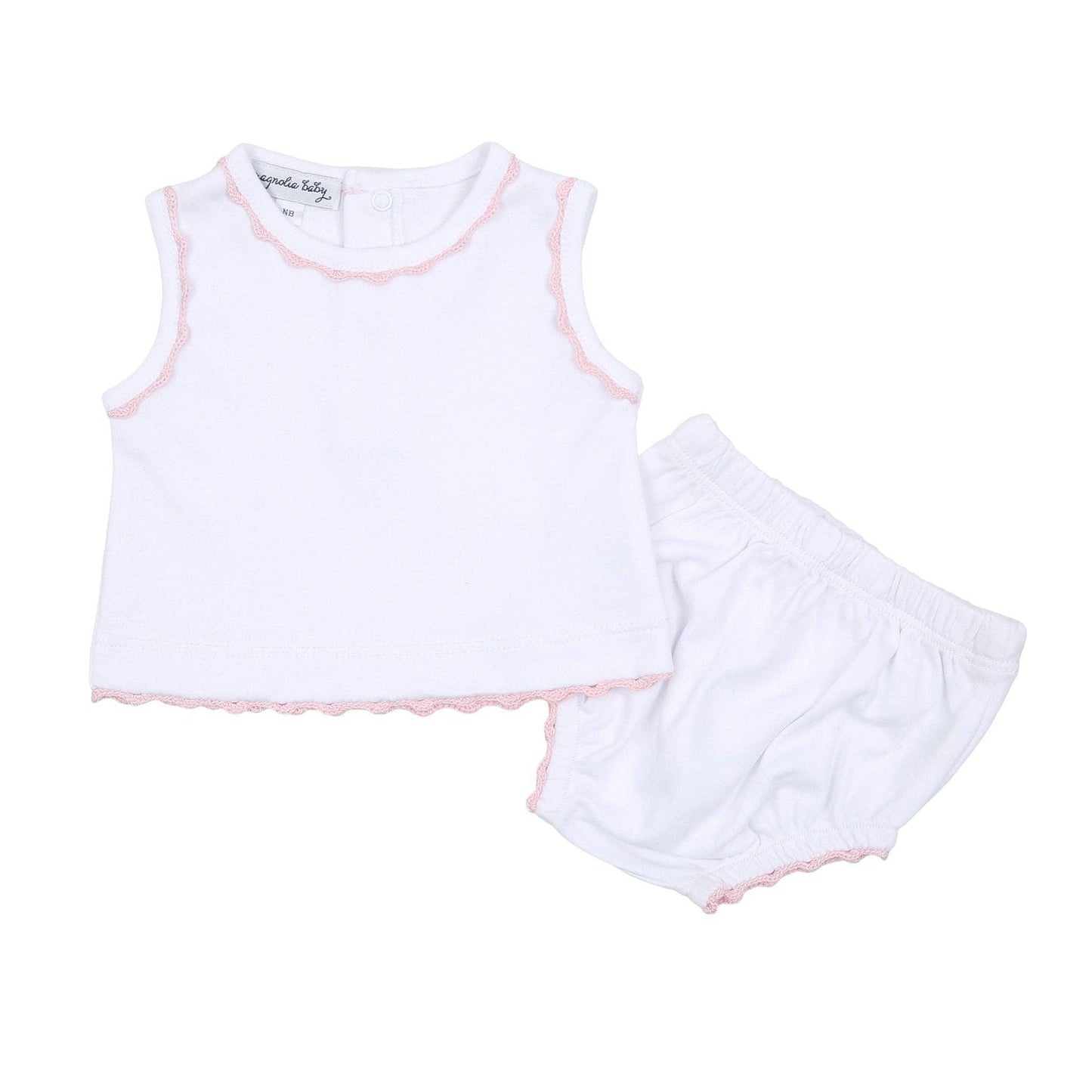 Magnolia Baby - Baby Joy Sleeveless Diaper Cover Set with Pink Crochet Trim: Newborn