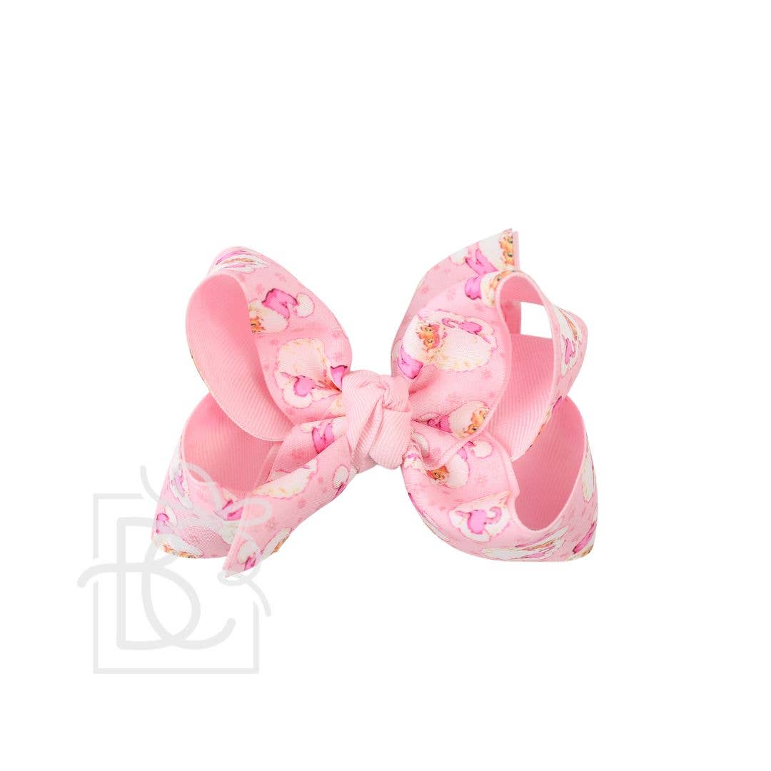 Beyond Creations, LLC - LAYERED LIGHT PINK SANTA PRINT HAIR BOW ON ALLIGATOR CLIP : 4.5" Large