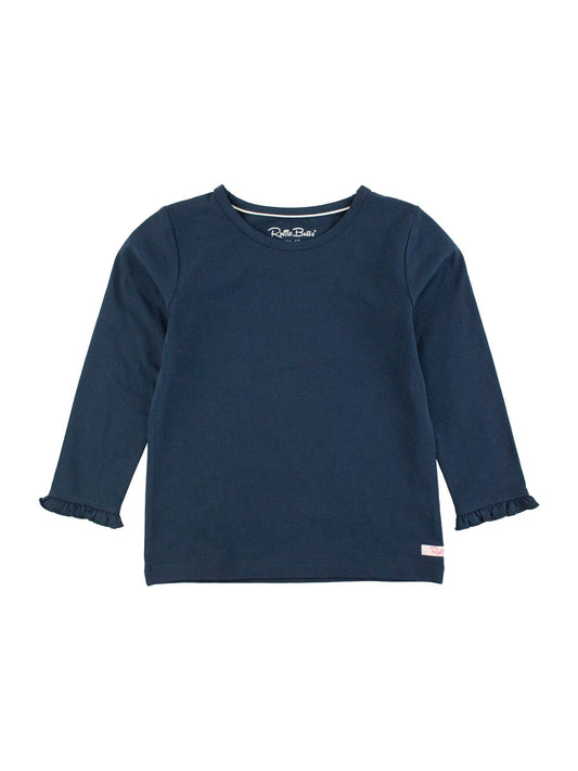 RuffleButts + RuggedButts - Girls Dark Navy Knit Long Sleeve Ruffle Sleeve Top