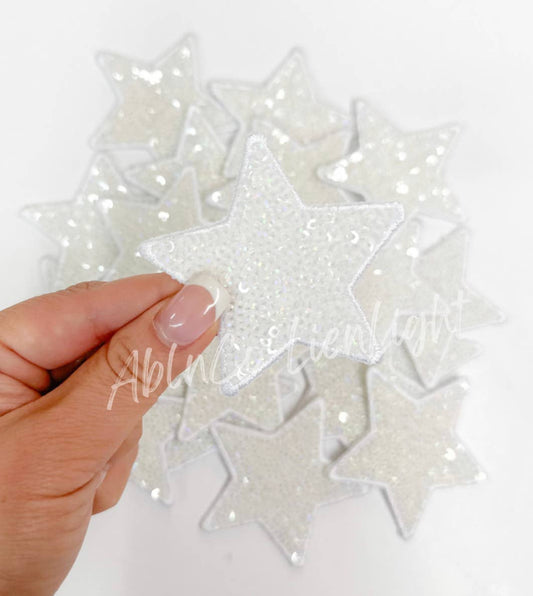 ABLN Boutique- Sequin Star- White- Iron on Patch