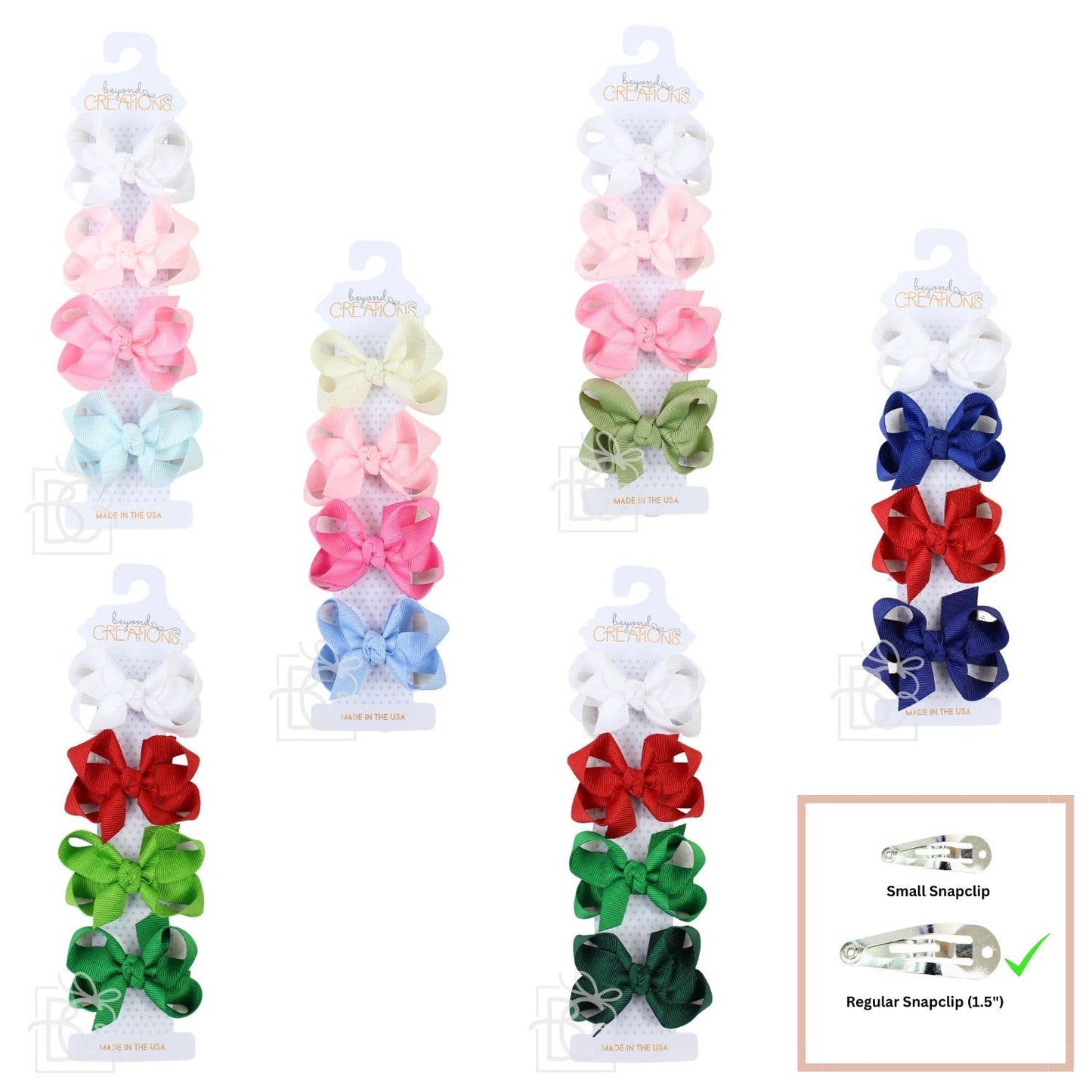Beyond Creations, LLC - 4 PACK - 3" SMALL GROSGRAIN BOWS ON SNAP CLIP: Christmas 1 - 4 Pack: White; Red; Emerald; Forest Green