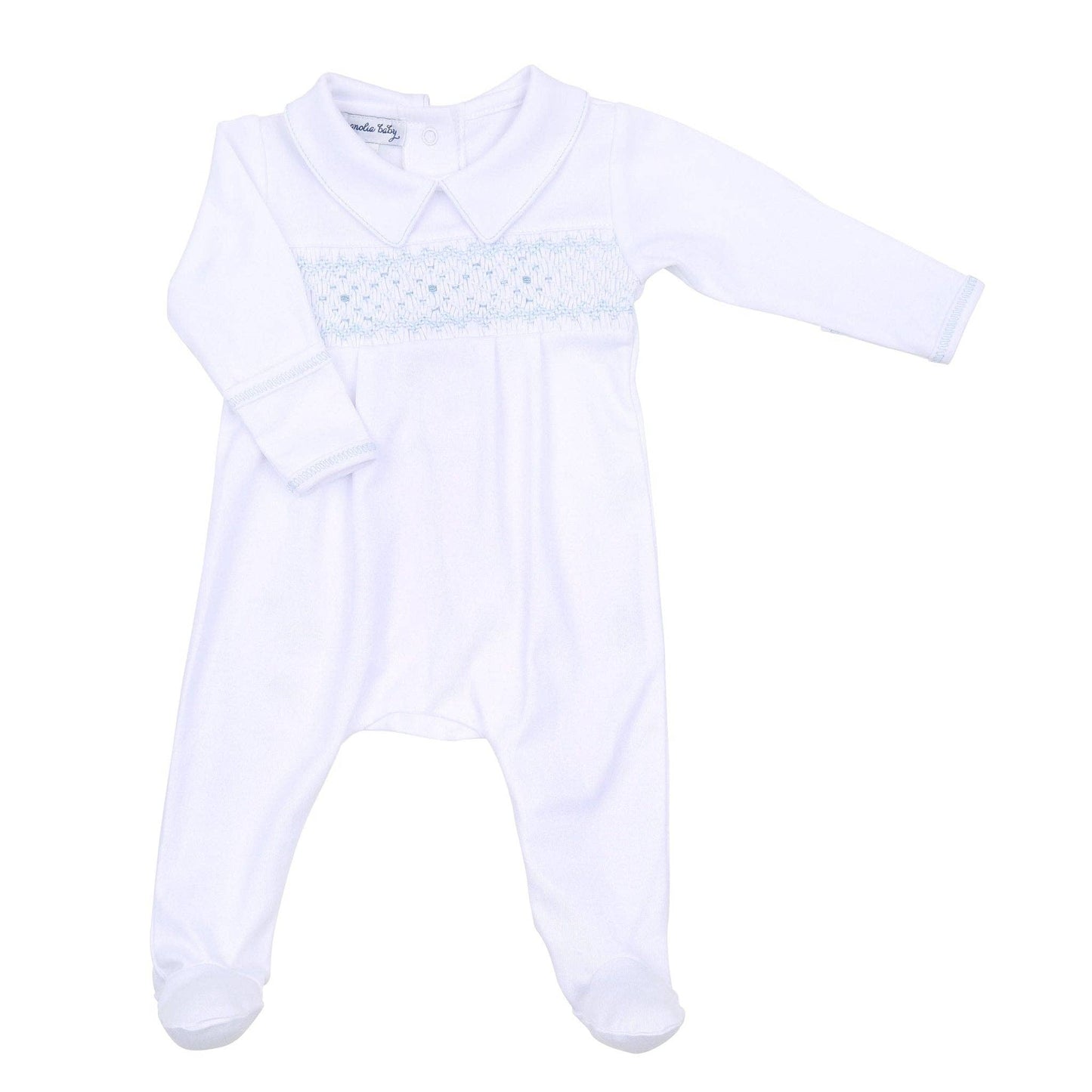 Magnolia Baby - Lilly  & Lucas Smocked Footie - Blue: Newborn