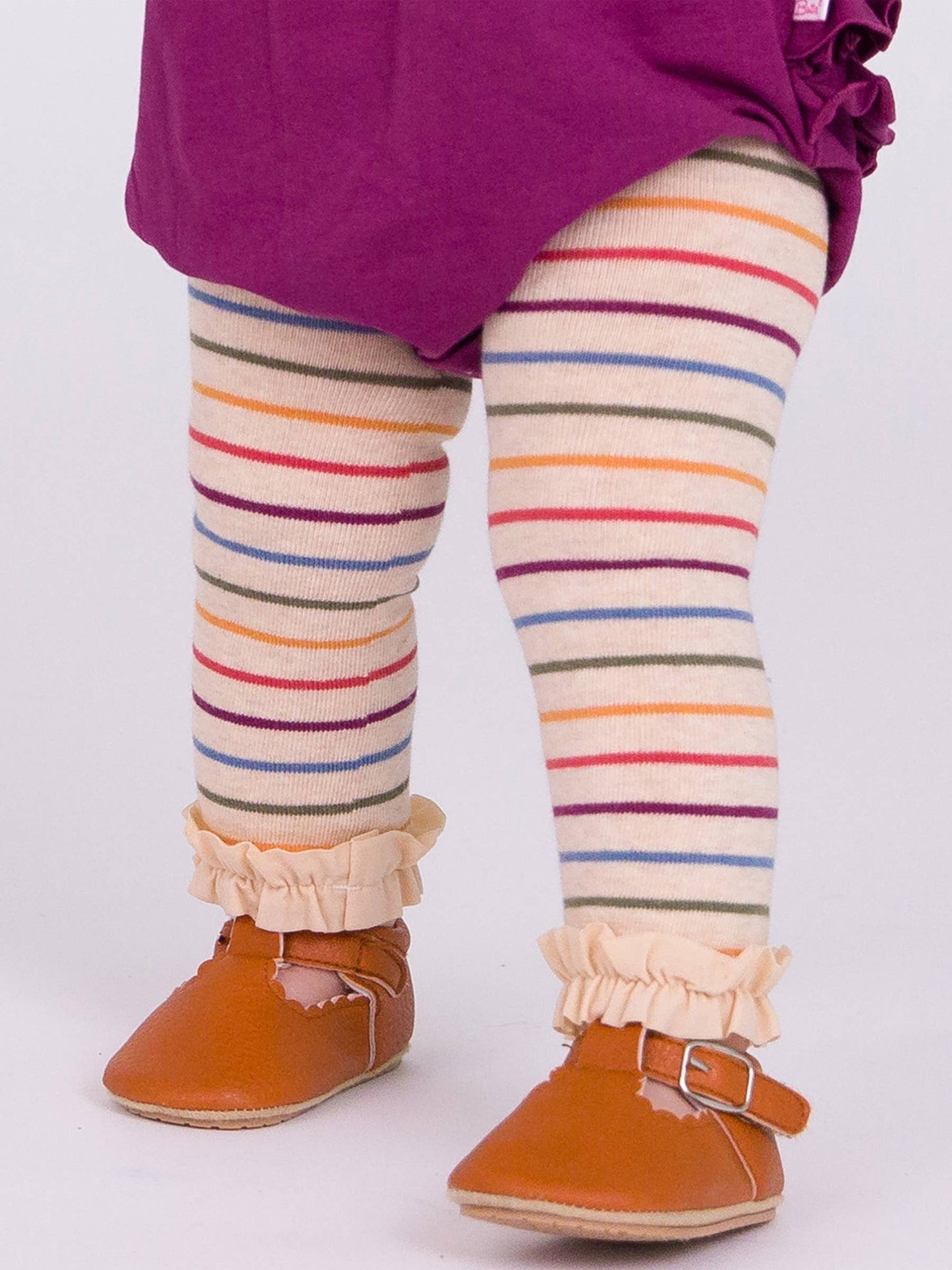 RuffleButts + RuggedButts - Girls Countryside Rainbow Stripe Patterned Footless Ruffle Tights