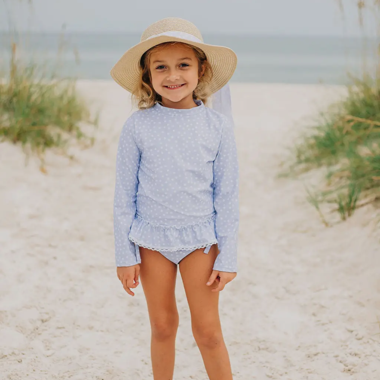 Sugar Bee Clothing-  Rashgaurd Tankini- Blue Dots