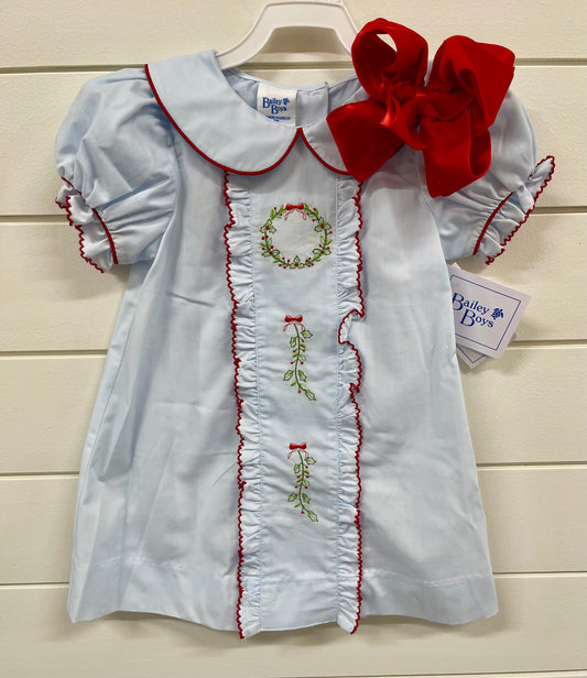 The Bailey Boys-Embroidered Wreath on Blue, Dress