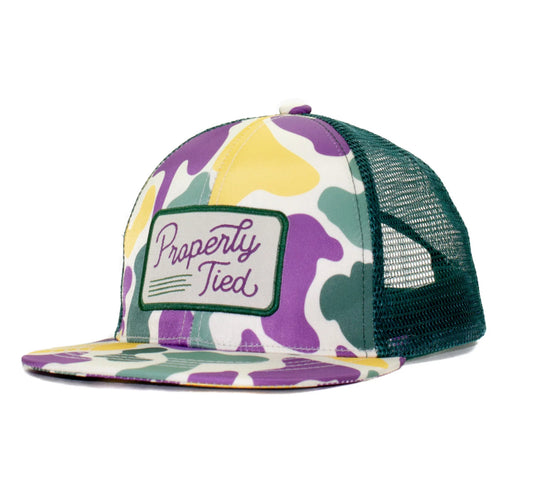 Properly Tied- Boys Sportsman Trucker Hat- Mardi Gras Camo