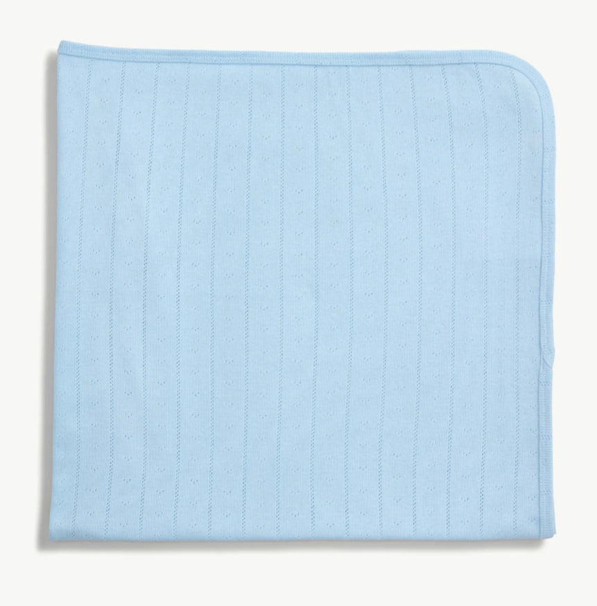 Magnetic Me- Pointelle Baby Blanket- Blue Love Lines