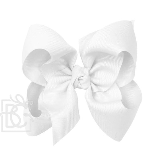Beyond Creations- SIGNATURE GROSGRAIN BOW ON CLIP- 5.5” Huge- 2.25” Ribbon on Alligator Clip/ WHITE