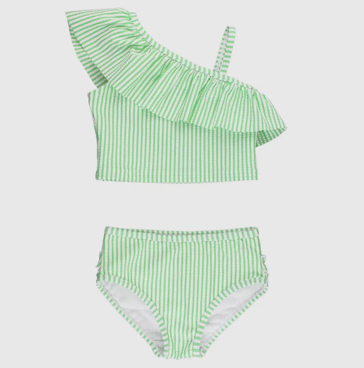 Ruffle Butts-  One Shoulder Ruffle Tankini-Spring Green