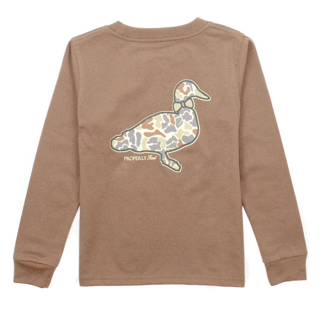 Properly Tied- Boys Field Camo Logo LS- Walnut