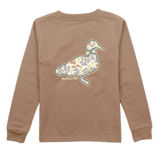 Properly Tied- Boys Field Camo Logo LS- Walnut