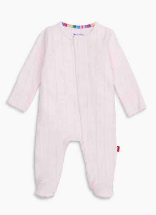 Magnetic Me- Pointelle Footie- Pink Love Lines