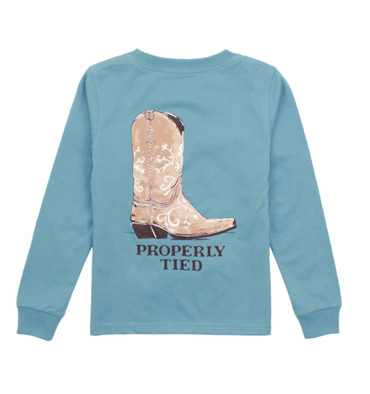 Properly Tied- Girls Cowgirl Boot LS- Coastal Sky