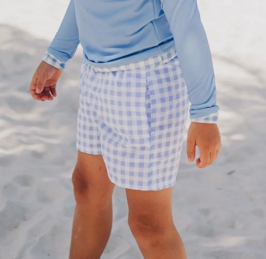 Sugar Bee- Swim Shorts- Blue Gingham