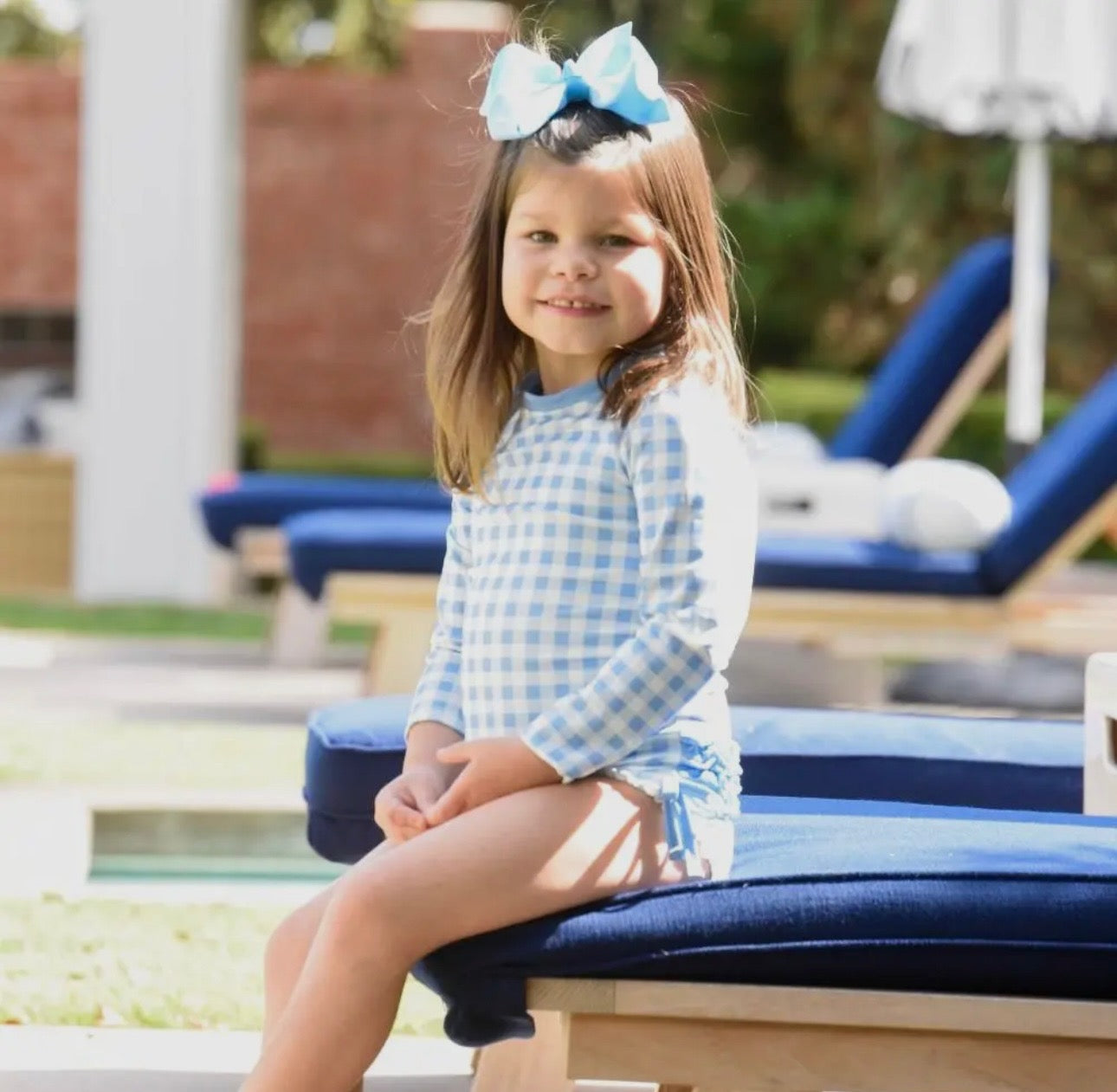 Sugar Bee- Ruffle Bottom Swimsuit- Blue Gingham