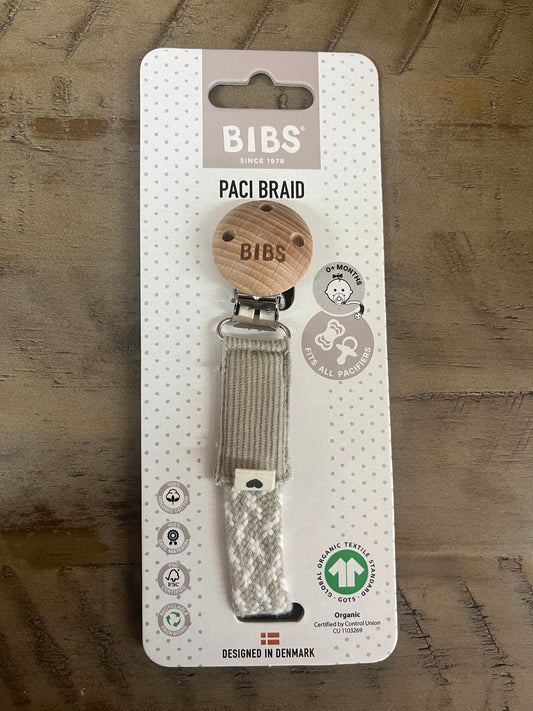 BIBS- Pacifier Braid Clip, Sand/Ivory