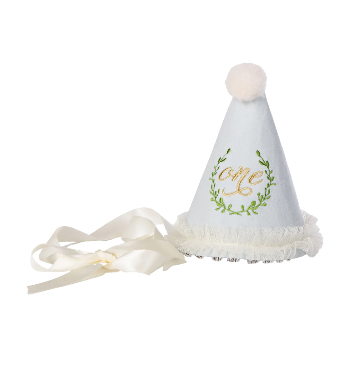 Over The Moon- One Party Hat with Wreath Embroidery-Blue