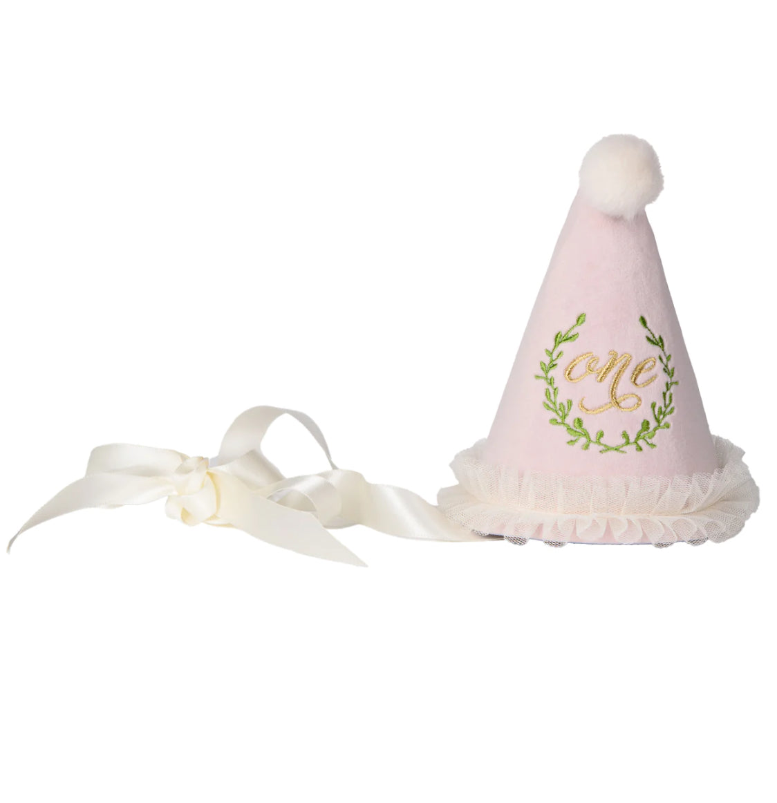 Over The Moon- One Party Hat with Wreath Embroidery-Pink