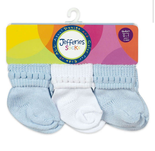 Jefferies Socks- Rock-A-Bye Turn Cuff Socks 6 Pack- Blue+ White