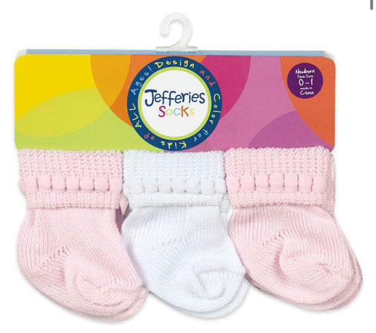 Jefferies Socks- Rock-A-Bye Turn Cuff Socks 6 Pack- Pink +White