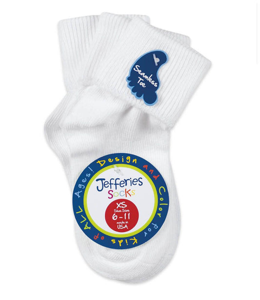 Jefferies Socks- Smooth Toe Turn Cuff Socks-White