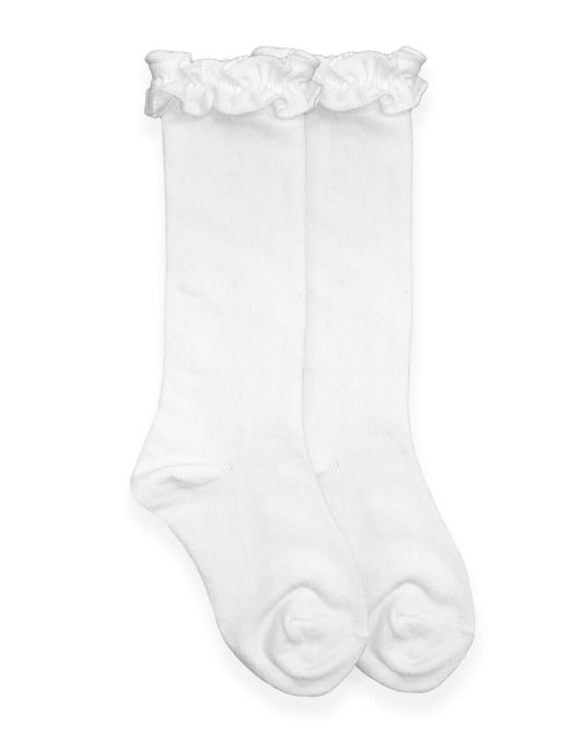 Jefferies Socks- Ruffle Knee High Socks-White