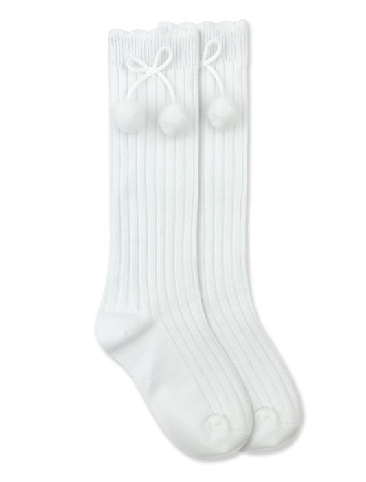 Jefferies Socks- Pom-Pom Knee High Socks-White